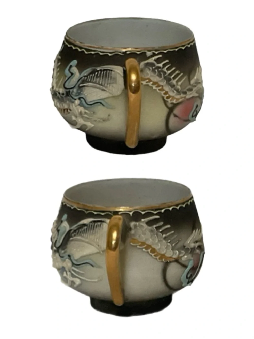 6 Lithophane Dragonware Moriage Teacups - Japanese